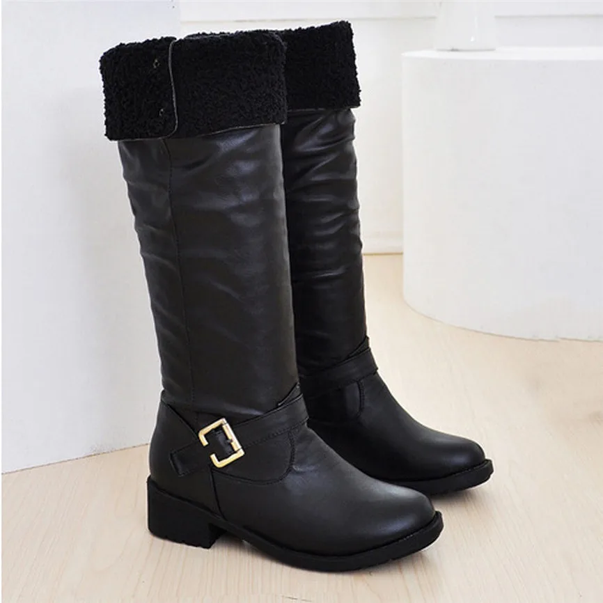 Теплые ботинки зимние женская обувь на низком каблуке в стиле ретро высокие