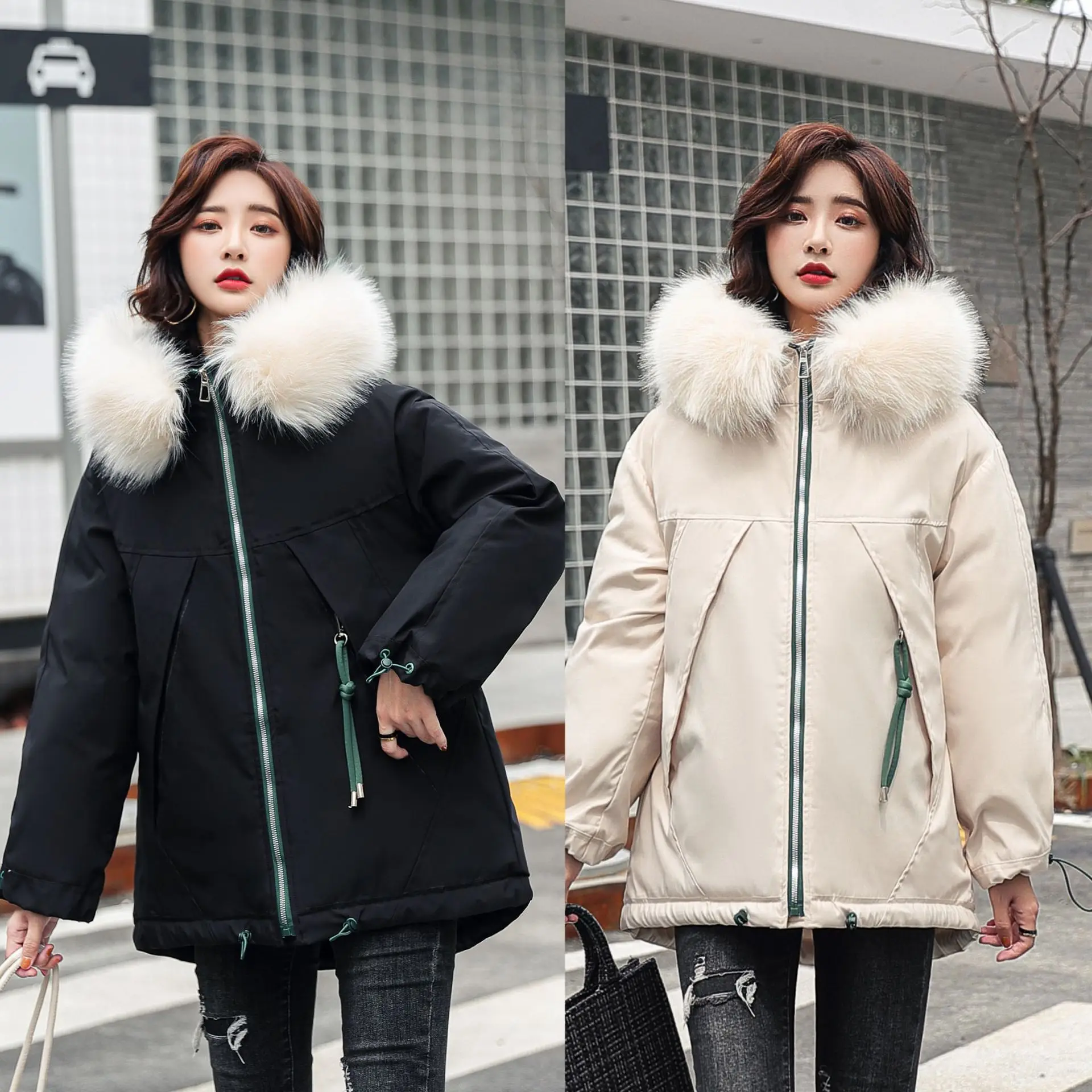 

Модная трендовая Женская Стеганая куртка с капюшоном и меховым воротником, Новая зимняя Женская Стеганая куртка, Корейская версия, свободн...