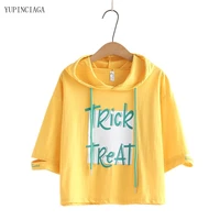 japan style letter printing casual loose hooded cotton short sleeved hoodie women 2021 summer short sweatshirt 2115202