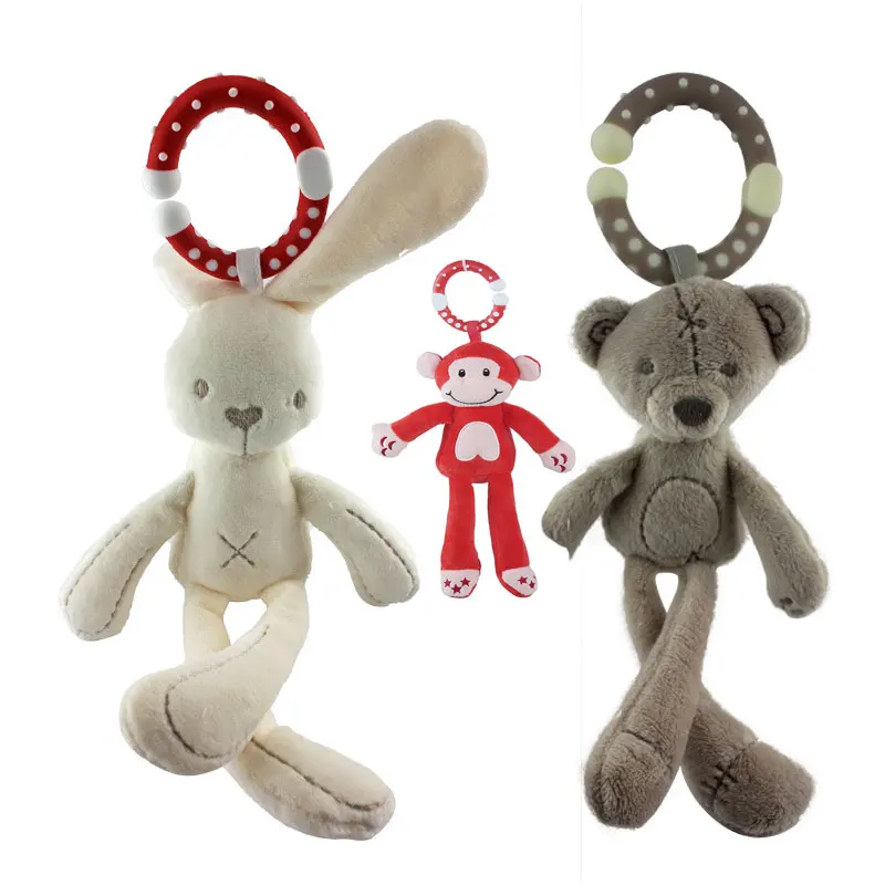 

NEW cute Baby Crib Stroller Toy Rabbit Bunny Bear Soft Plush infant Doll Mobile Bed Pram kid Animal Hanging Ring Ring Color