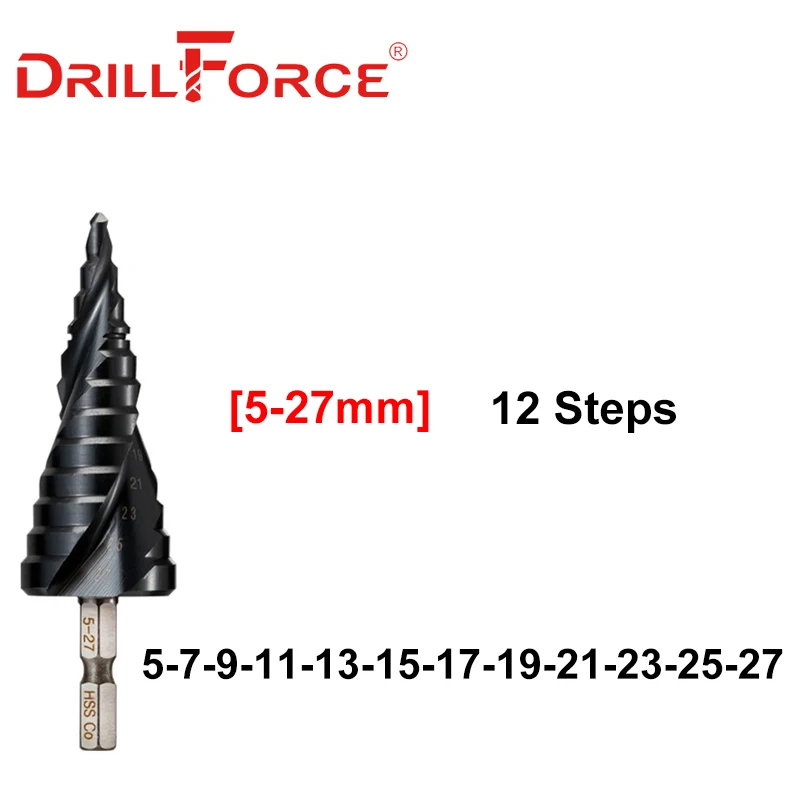 Кобальтовое ступенчатое сверло Drillforce M35 4-12/4-20/4-22/5-21/5-27 мм | Инструменты