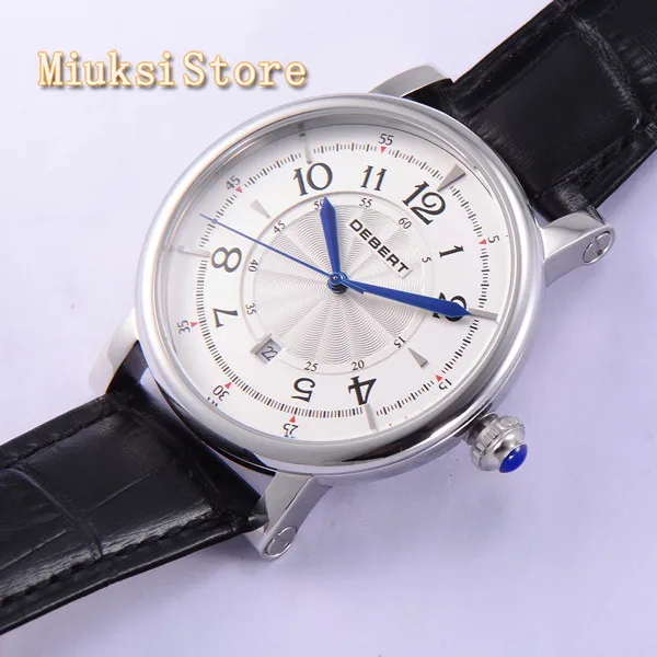 Мужские наручные часы deger черный кожаный ремешок 43 мм с синими ручками чехол из