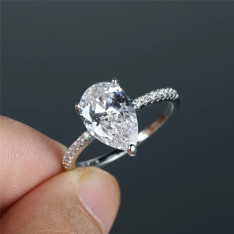 Простое модное кольцо с белым Цирконом в форме капли воды женское роскошное