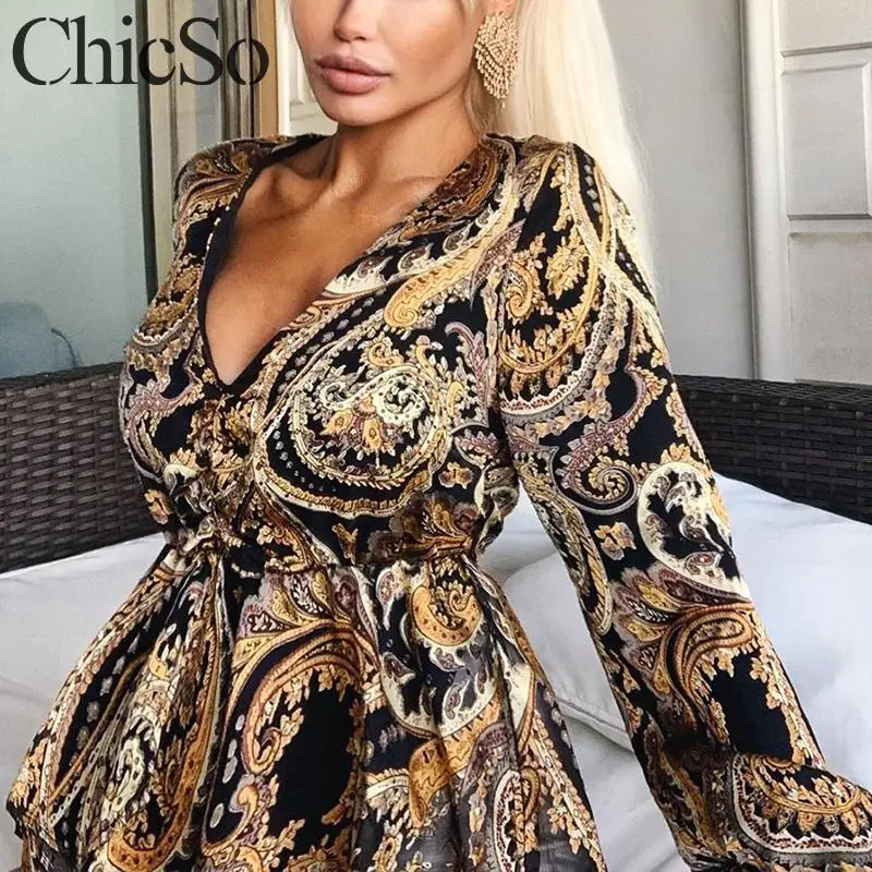 MissyChilli рубашка с длинным рукавом и v-образным вырезом, с принтом пейсли, Женская винтажная Сексуальная Блузка с оборками, Осень-зима, модные вечерние Клубные Топы