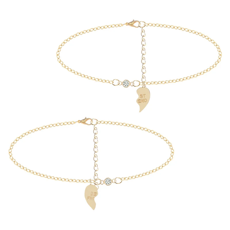 2 шт./компл. Модные Браслеты Круглый Кристалл цепь сердце пара браслет лучший друг