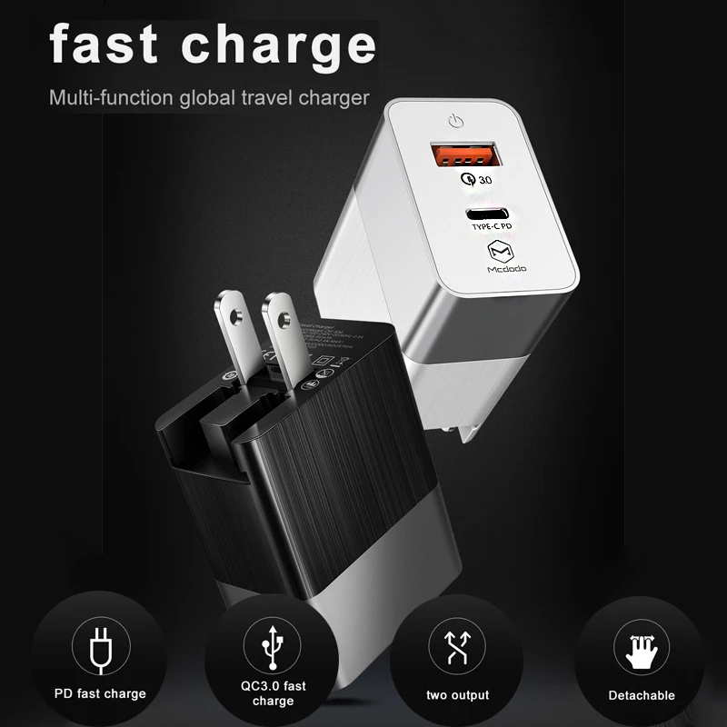 Mcdodo 18 Вт USB C PD зарядное устройство EU/US/UK штекер 3 в 1 тройное Универсальное зарядное устройство для мобильного телефона QC 3,0 адаптер для iPhone samsung
