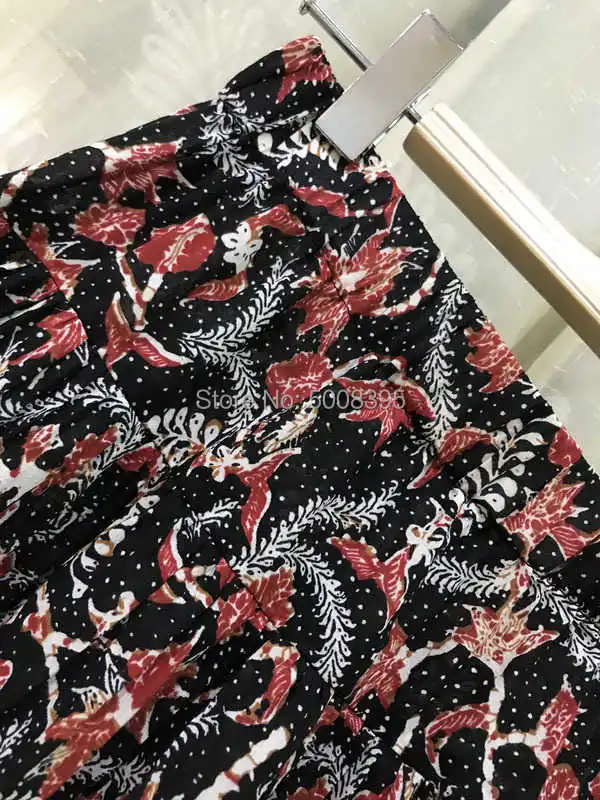 

Vintage Paisley Print Midi Pleated Skirt Elastic Waistband Ruffles Hem High quality Skirts Long Woman