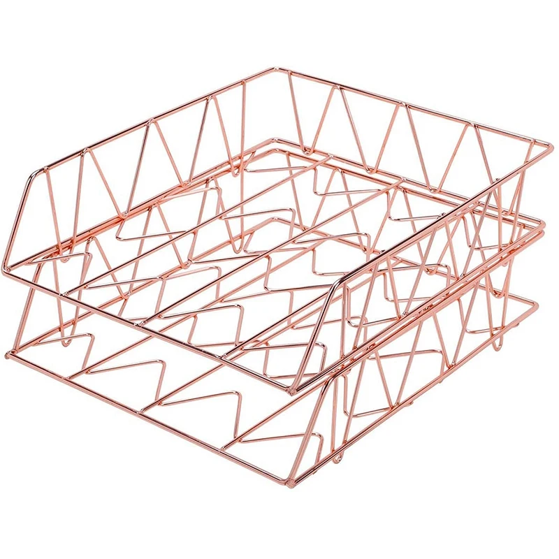 

Настольный органайзер для файлов, металлический Штабелируемый поднос для писем, стойка для бумаги, 2 упаковки, розовое золото