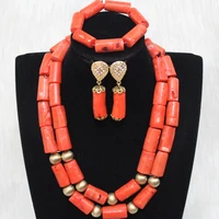 dudo 13mm 22 inches africa set coral beads nigeria jewelry necklace set with bracelet and earrings 2021