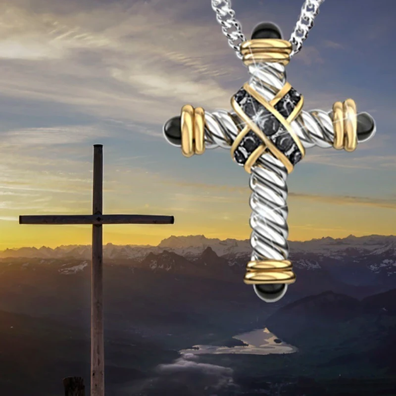 

New Creative and personalized diamond-studded cross pendant necklace Trendy fashion temperament women's necklace gifts wholesale