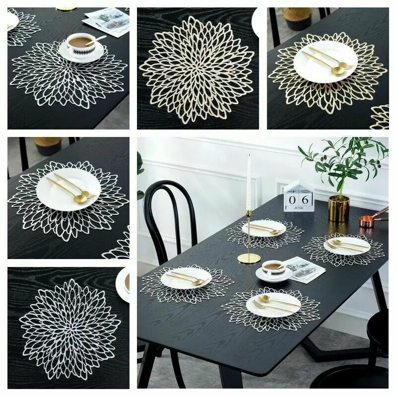 Placemats Table Mat Washable Dining Party Pack Flower Design Round Coaster Insulation Pads Plastic Mats Kitchen Decoration | Дом и сад