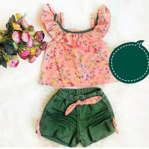 Топы с открытыми плечами и цветочным принтом для маленьких девочек шорты штаны
