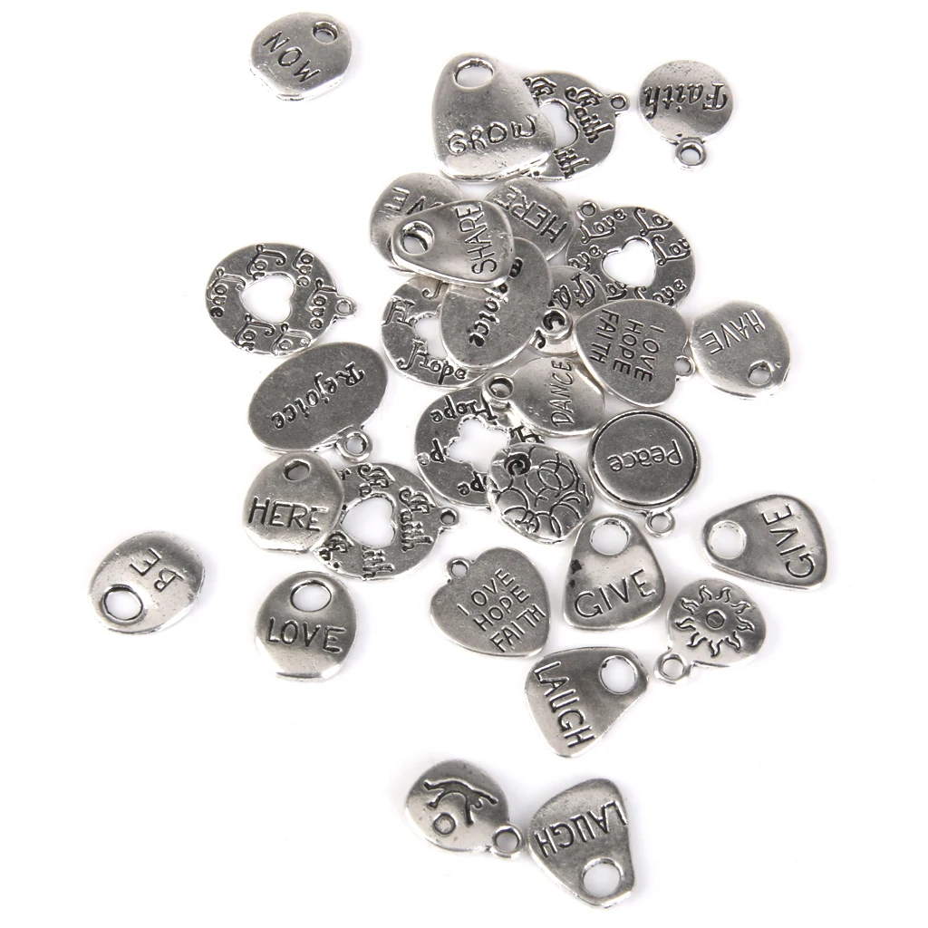 30 pcs Mixed Lots of Tibetan Silver Color Carved Letter Charms Pendants Necklace DIY Necklaces Bracelets Anklets | Украшения и