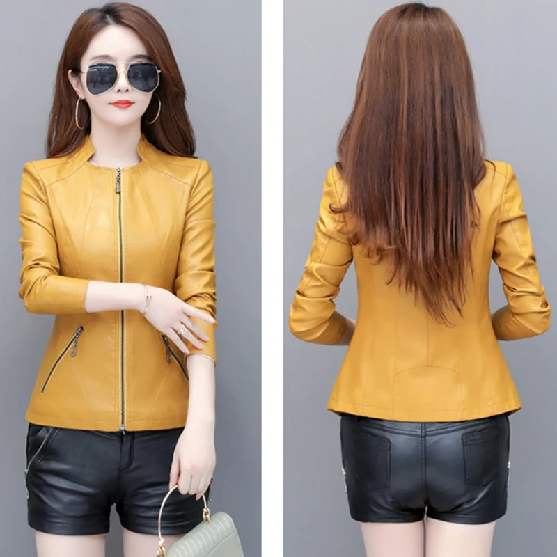 Куртка женская из искусственной кожи приталенная мотоциклетная куртка мягкой ПУ