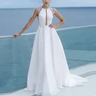 Свадебное платье-трапеция с круглым вырезом, пикантное роскошное платье невесты до пола с иллюзией, открытой спиной, с бисером, 2020