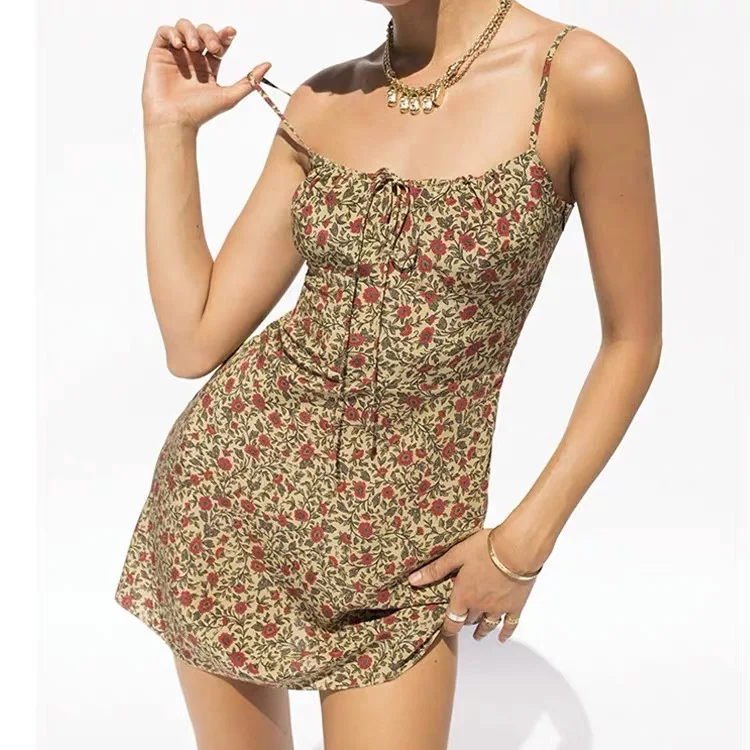 

100% silk Women mini dress fashion sexy Spaghetti Strap Dress