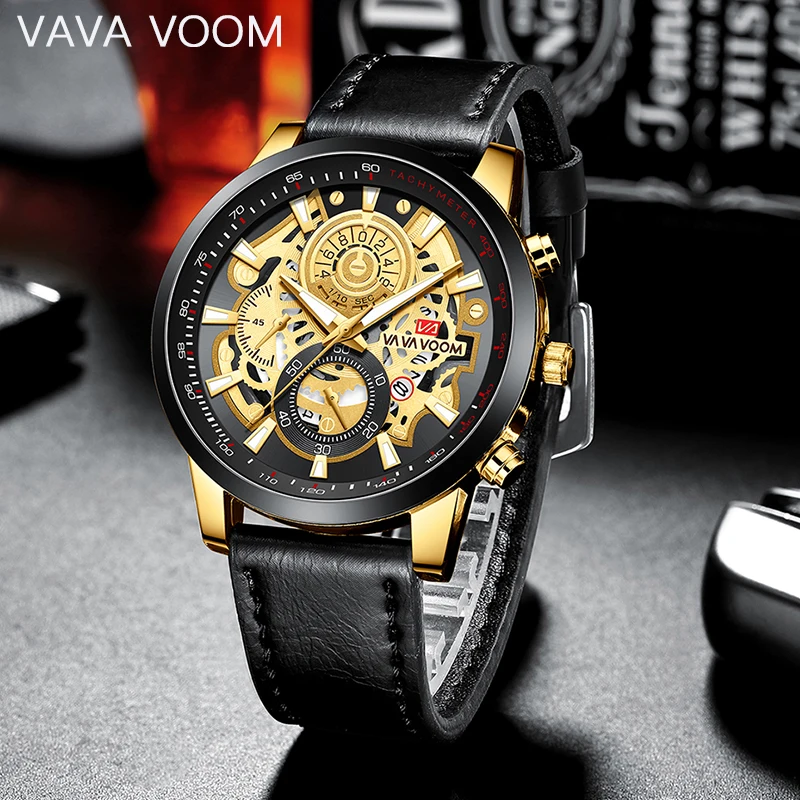 

VAVA VOOM Business Men's Hollow Quartz 30m Waterproof Watch Luxury Casual Sports Watch Calendar Men's Watch Orologio da uomo