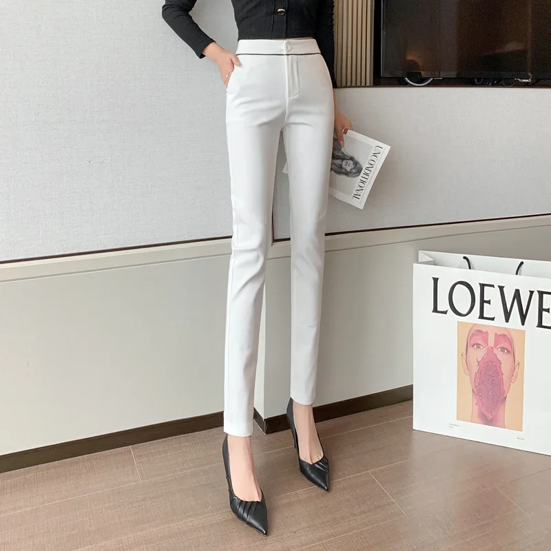 

Autumn Winter Womens Long Pencil Pants Korean Formal OL Temperament Elegant Fashion Stitching High Waist Slim Suit Trousers