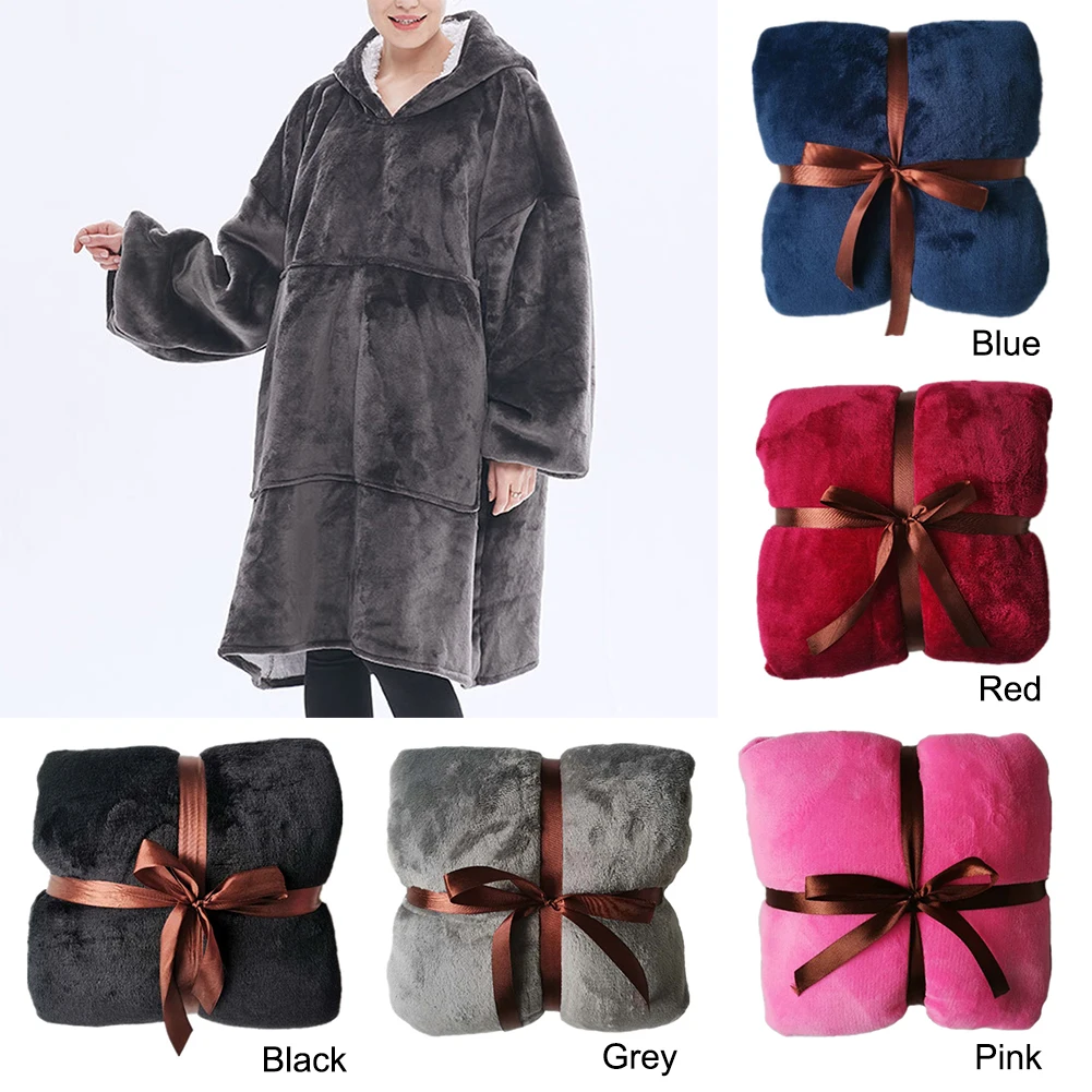 

Winter Sherpa Blanket Warm 1 pc Soft Plaid Blanket Robe Fleece Wearable Hooded Household Products Oversized Warm Hoodies
