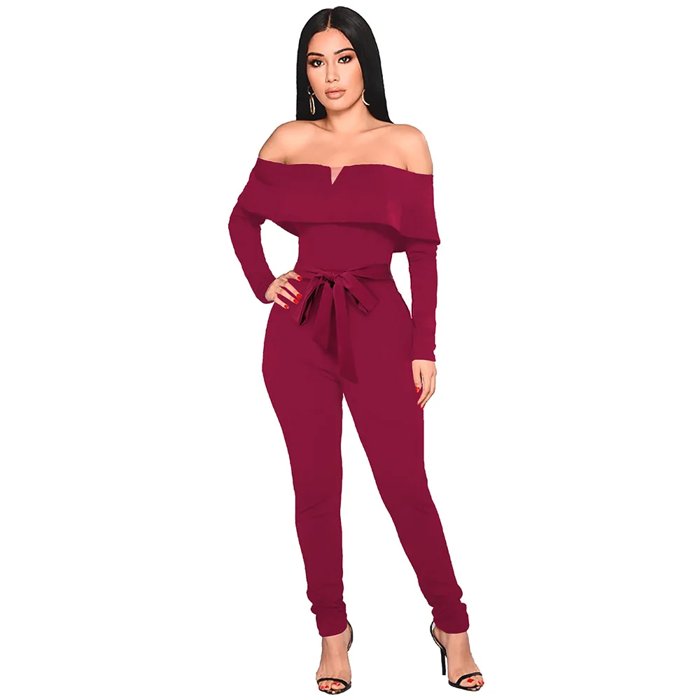 Элегантный комбинезон с оборками и открытыми плечами женский сексуальный