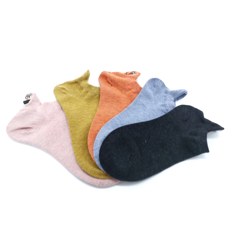 5 Pairs 5 пар/упак. каваи вышитые выразительные женские носки счастливые модные короткие забавные носки женские хлопковые летние яркие цвета - Цвет: 5 Pairs