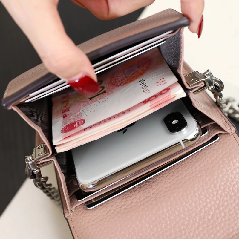 

Leather mobile phone bag female 2021 new vertical all-match crossbody chain mini small bag for mobile phone