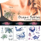 Водостойкие Временные татуировки для детей, девочек, цветок, океан, морской Кит, летняя татуировка с животными, Переводные татуировки на запястье, рукав для рук