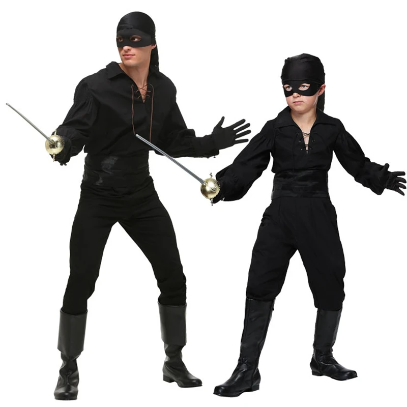 Zorro черный Робин косплей костюм Боди унисекс супергерой для взрослых и детей