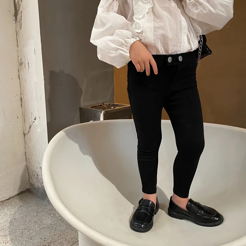 

WLG Girls Pants Kids Skinny Pants Spring Autumn Black Solid Trousers Baby Girl Fashion All Match Clothes for 1-6 Years