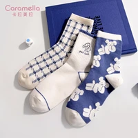 3pairs caramella new cotton women socks blue sweet girls socks cute puppy girls short socks female socks