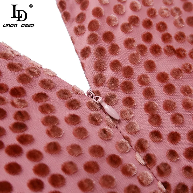 

LD LINDA DELLA Velvet Polka Dot Summer Fashion Runway Dress Women V-neck Ruffles Beach Holiday Irregular Lady Elegant Midi Dress