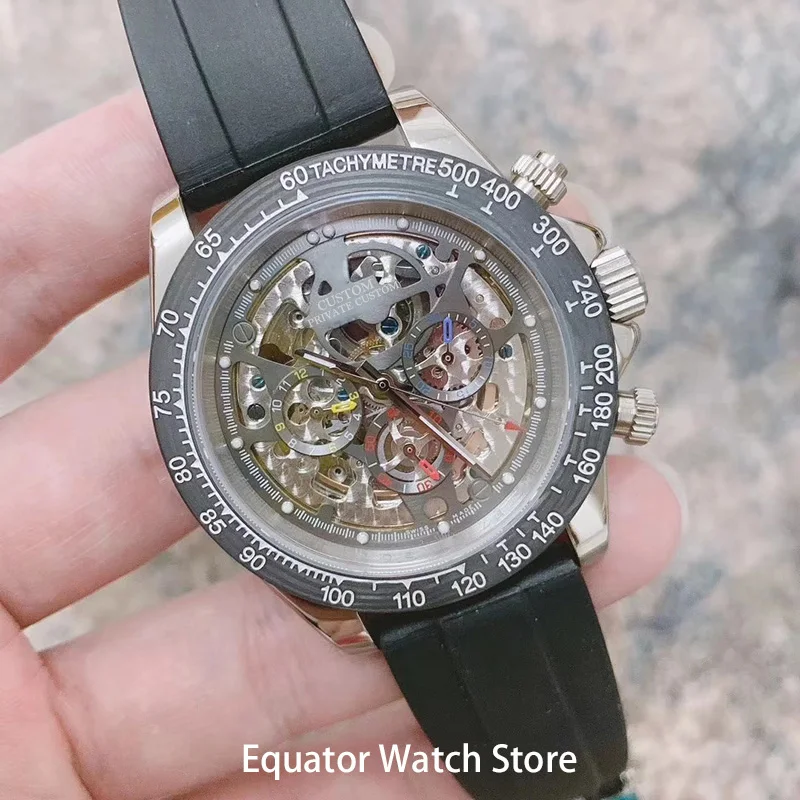 

Men's Quartz Chronograph Watches 42Mm Stainless Steel Sapphire Crystal Luminous Waterproof Men Skeleton Wristwatches Clock