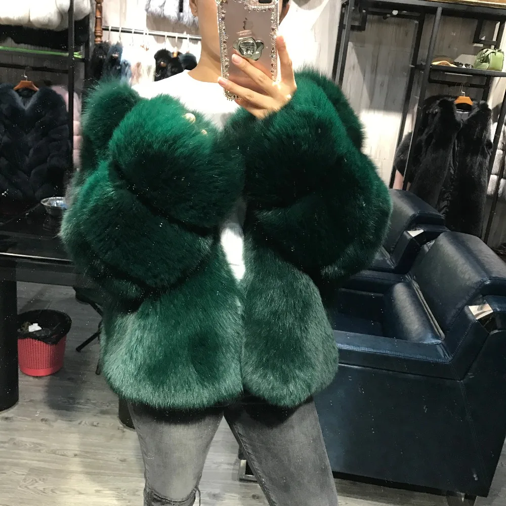 

natural women real lady fox coat fur winter outwear