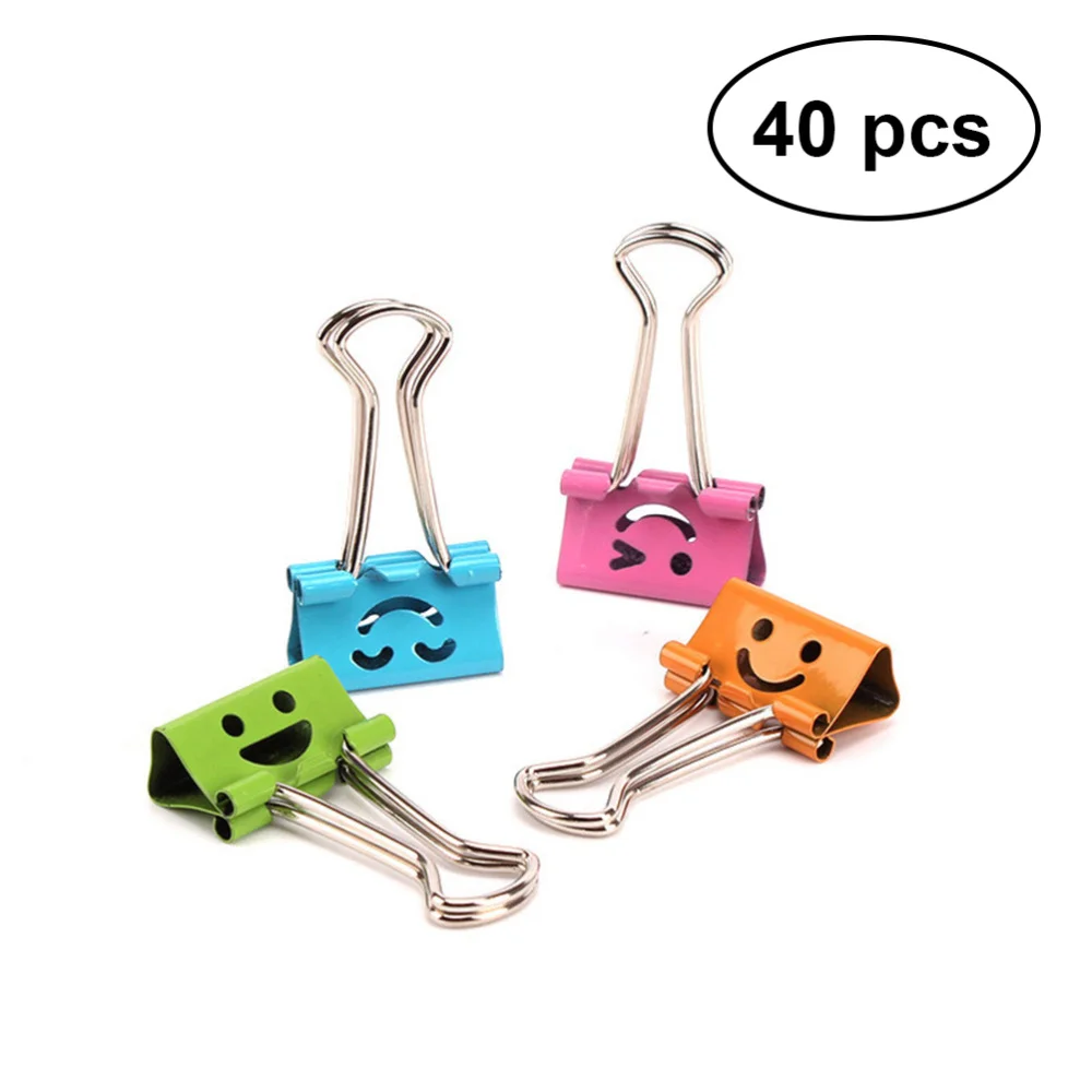 

40pcs Binder Clips Smile Face File Paper Clip for Home School Office (Mixed Color)