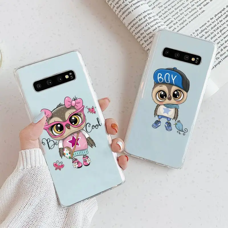 

owl cute Cartoon pink Phone Case Transparent For Samsung Galaxy A S Note 9 10 51 50 71 70 80 20 21 30s ultra plus