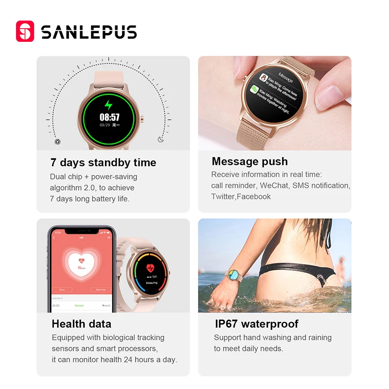 

2021 NEW SANLEPUS Smart Watch Fashion Women Smartwatch Casual Men Sport Fitness Bracelet Band For Android Apple Xiaomi Honor