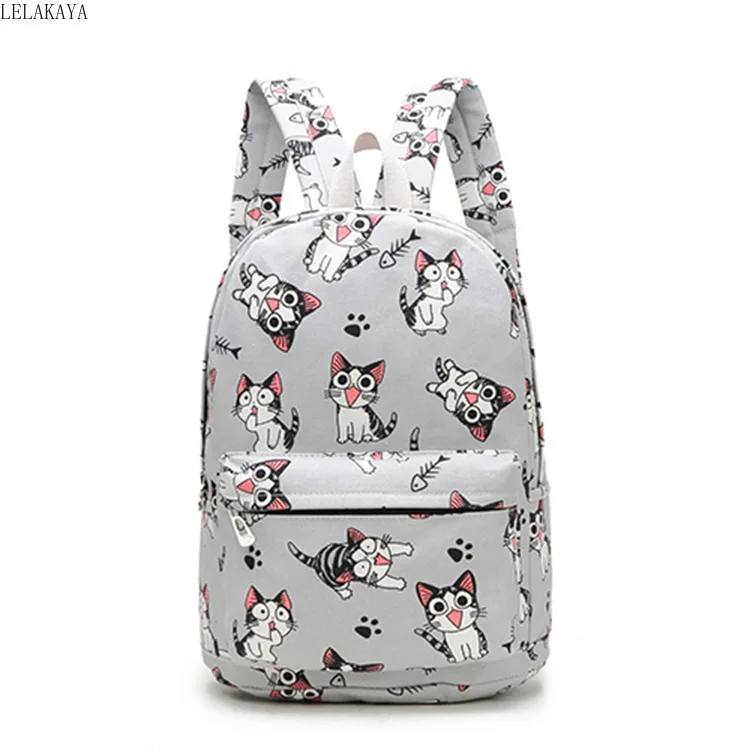 C Cartoon Cat Yellow Gudetama Lazy Egg Student Shoulder Bags Action Figure Printed Canvas Kids Fashion School Backpack gifts New - Цвет: C