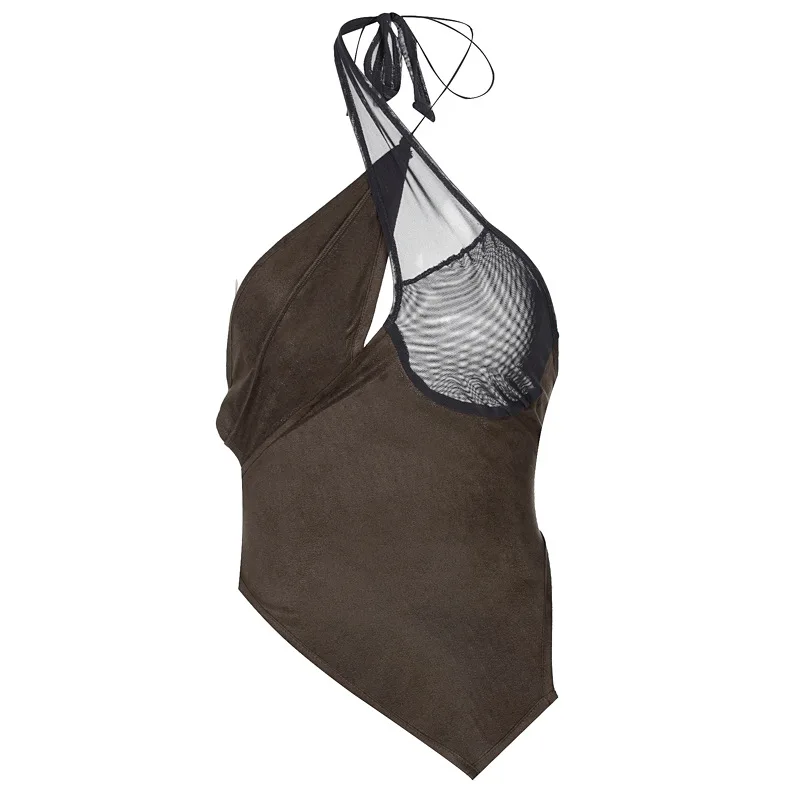 

Europe the United States 2021 New Spring and Summer Fashion Splicing Sexy Open Back Strap Bra Top Women's Wear