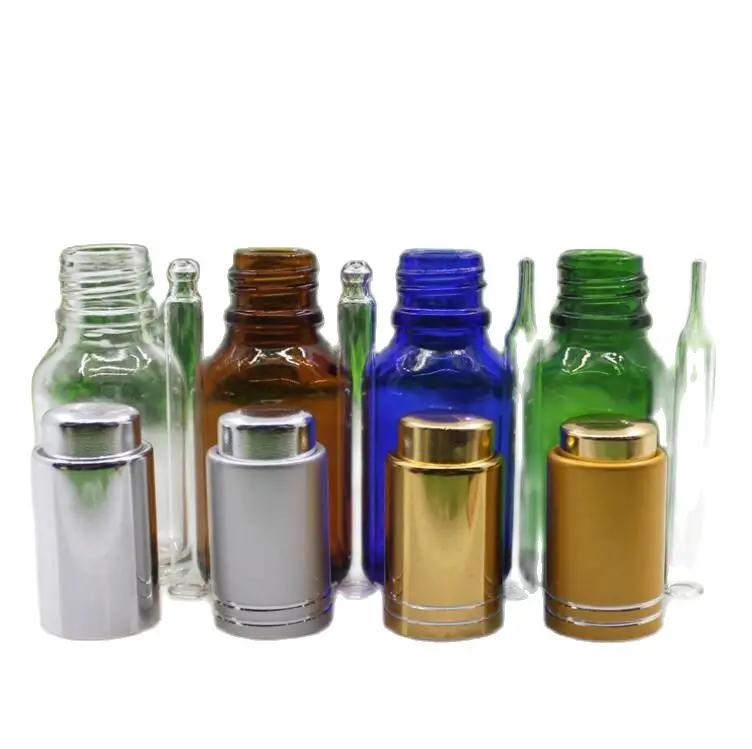 15 мл 50 шт прозрачная/синяя/зеленая/коричневая стеклянная бутылка с серебряным