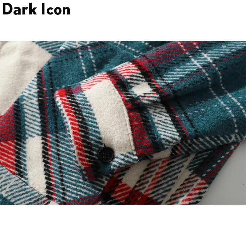 Темно-икона отложной воротник Ретро фланелевые клетчатые рубашки мода харадзюку