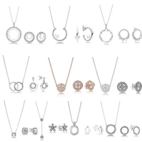 high quality original 925 sterling silver necklace earring set with original engraved woman jewelry gift free shipping