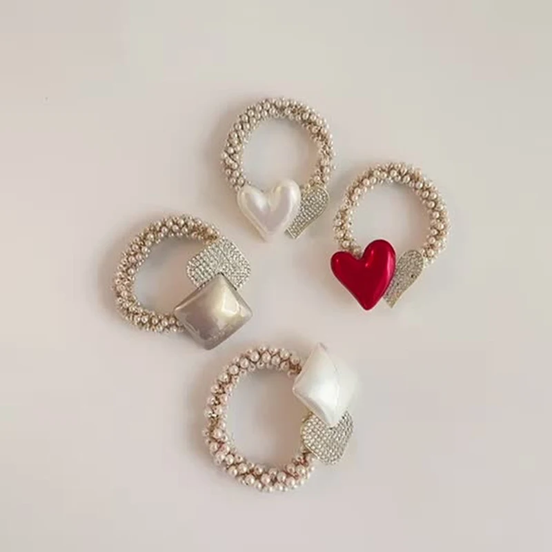 

1pc Imitation Pearls Hair Ring Head Rope Female Hair Rubber Band Hair Rope Leather Cover Women Girl Headdress