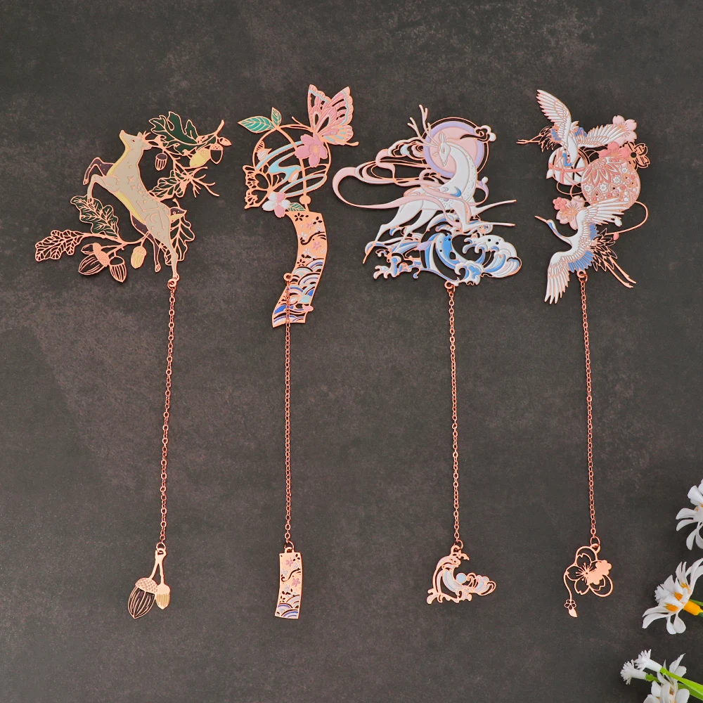 

1PC Chinese Style Bookmark Tassel Pendant Retro Book Clip Metal Pagination Mark Stationery Student Gift School Office Supplies