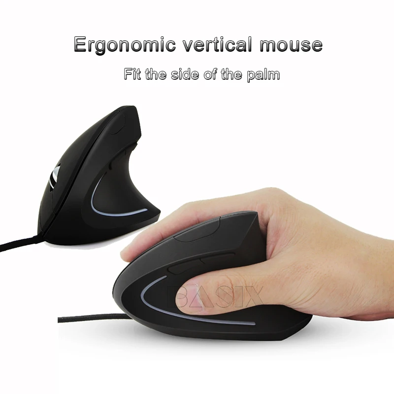 basix usb wired mouse 3200dpi optical ergonomic mouse healthy gamer mouse led backlit for pc desktop vertical computer mice free global shipping