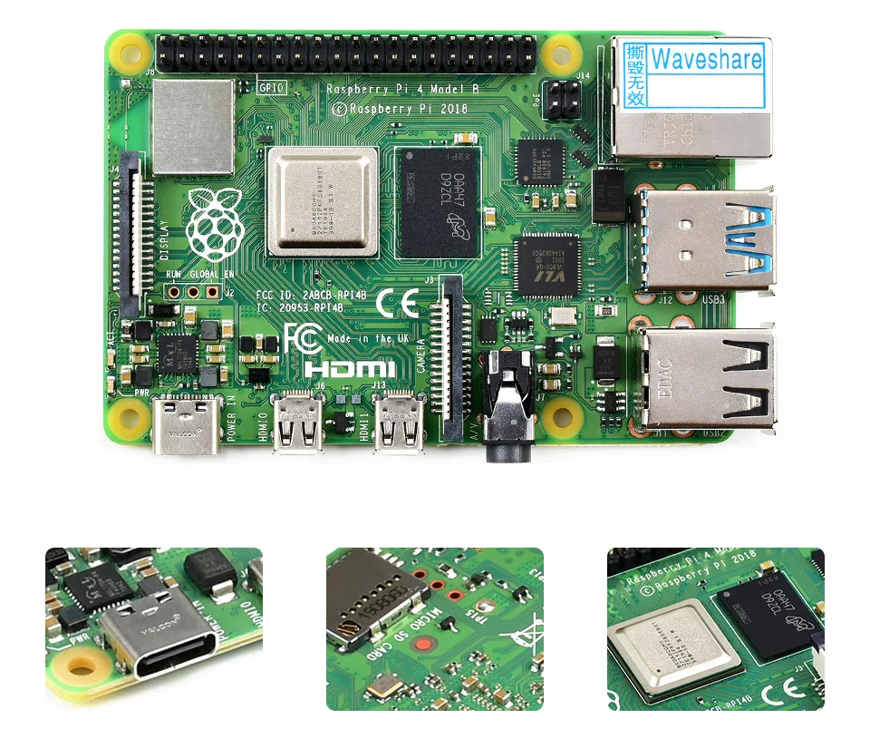 Raspberry Pi 4 Model B 2 ГБ/4 ГБ/8 ГБ ОЗУ 64-битный четырехъядерный процессор двойной дисплей