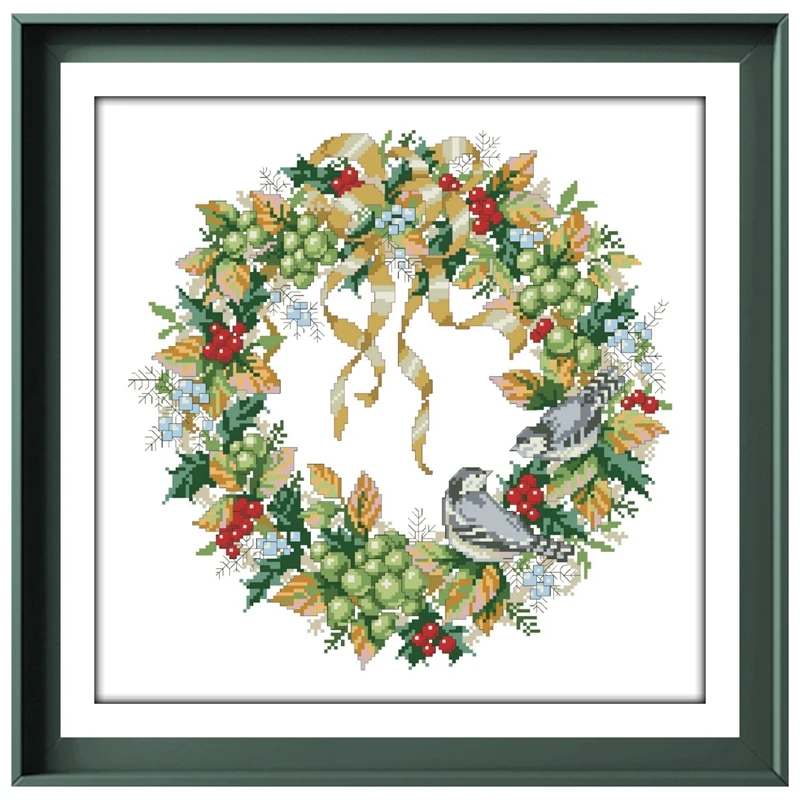 

Nature's bounty wreath cross embroidery kit fruit pattern design 18ct 14ct 11ct unprint canvas Cross-stitch DIY needlework