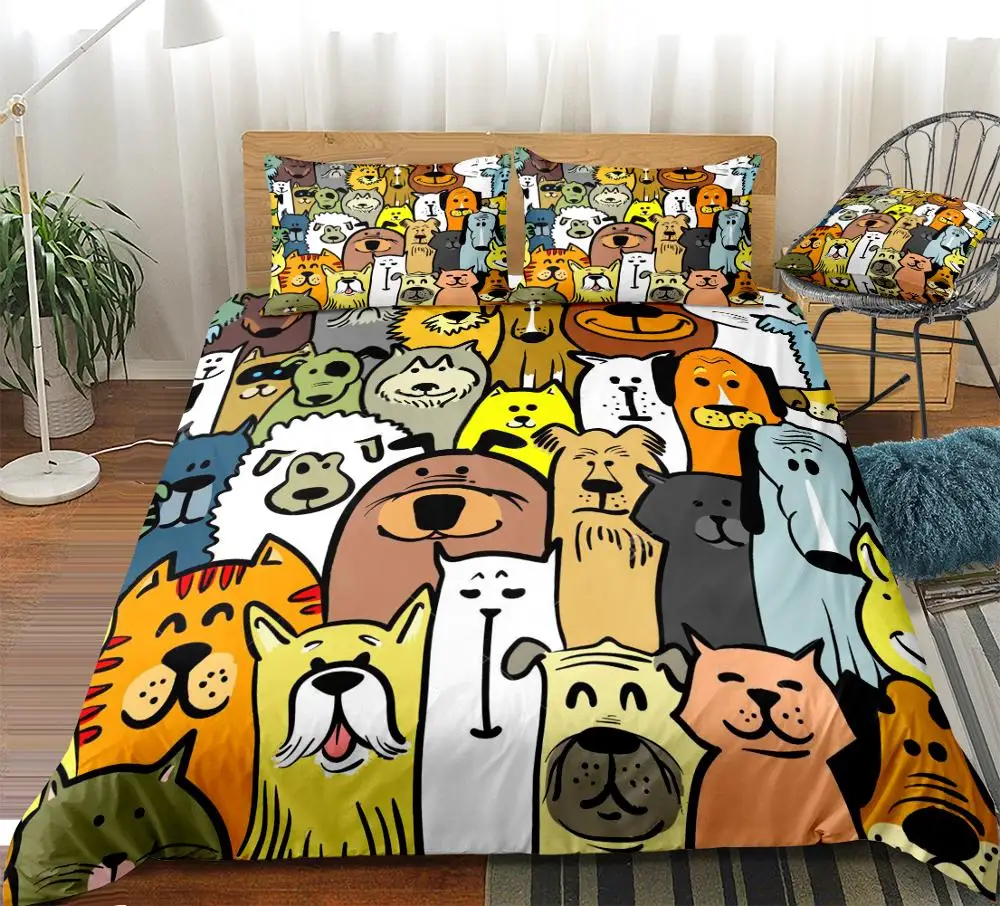 Мультяшный Комплект постельного белья, постельное белье с животными, Детский комплект с пододеяльником, комплект постельного белья с мультяшными животными, для мальчиков и девочек, Семейный комплект постельного белья