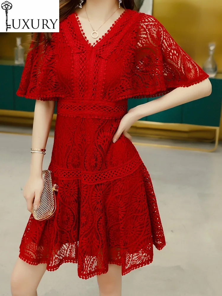 Летнее модное черное 2020 красное высококачественное женское платье с V-образным