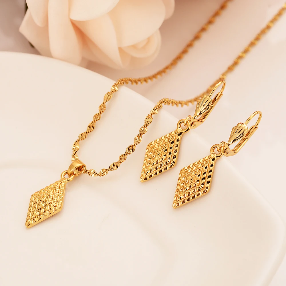 

african geometric square jewelry set chain women Nigerian wedding gold multi layer necklace pendantearring Indian jewelry sets