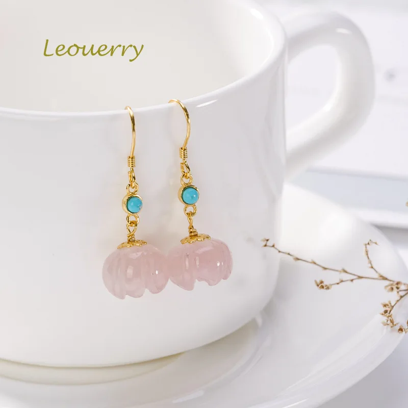 Женские серьги подвески из серебра 925 пробы с натуральным розовым